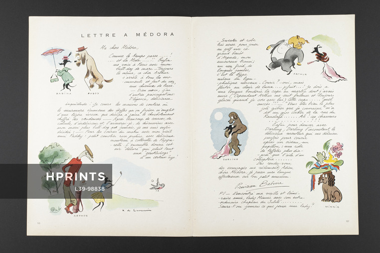Lettre à Médora, 1946 - Raymond de Lavererie, Dogs, Princesse Babina, Golf