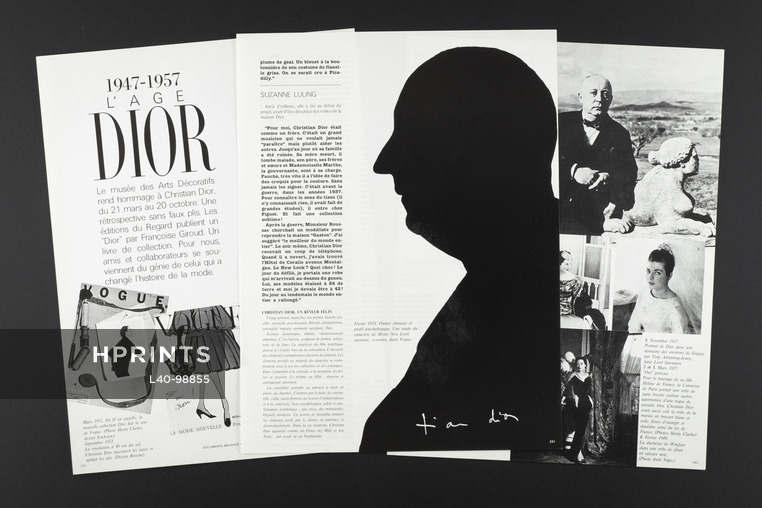 L'âge Dior, 1987 - Christian Dior, Exposition au Musée des Arts Décoratifs, Documents Archives Vogue, 4 pages