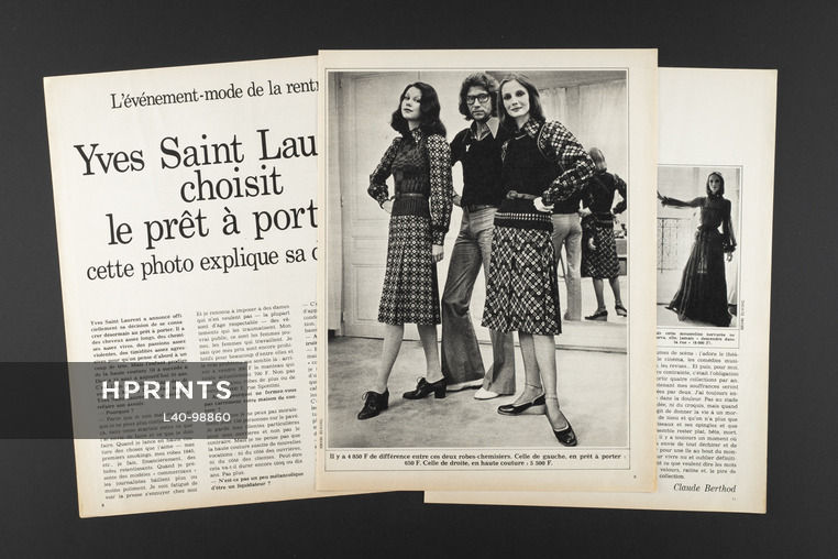 Yves Saint Laurent choisit le prêt à porter, 1971 - Photos Henri Elwing, Texte par Claude Berthot, 4 pages