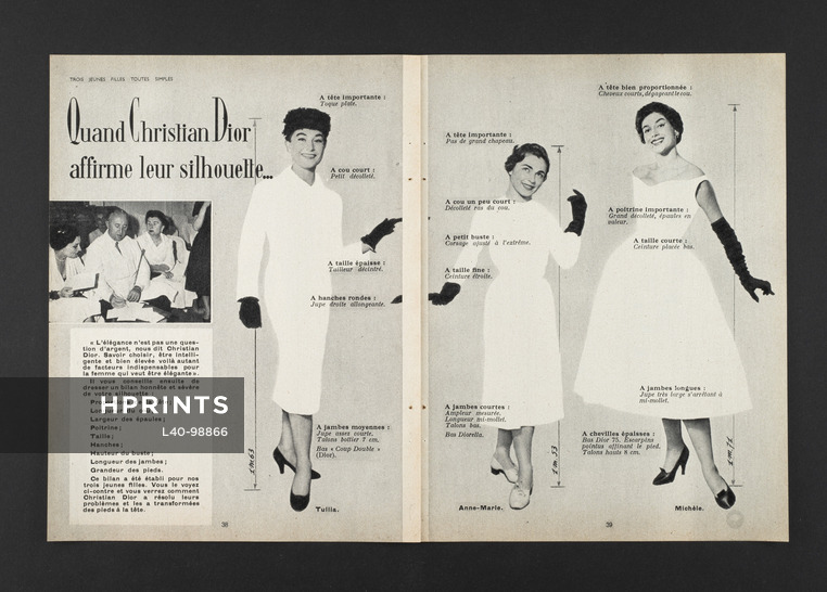 Quand Christian Dior affirme leur silhouette, 1956 - Christian Dior, Trois jeunes filles Tullia, Anne-Marie, Michèle, 3 pages