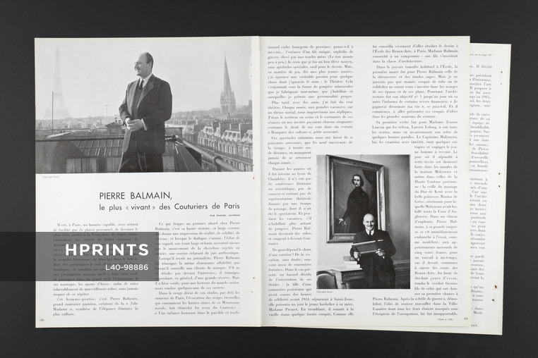Pierre Balmain le plus vivant des Couturiers de Paris, 1953 - Photo Georges Saad, Portrait, Artist's Career, Texte par Rachel Gayman, 3 pages