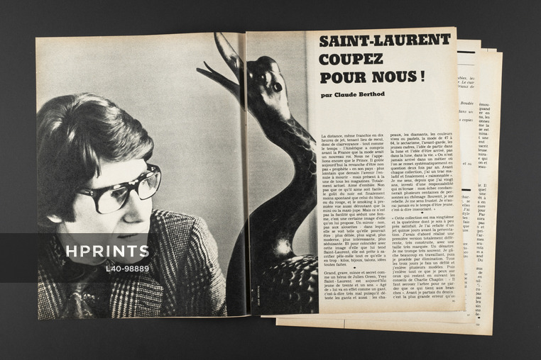 Saint Laurent Coupez Pour Nous !, 1968 - Yves Saint Laurent Portrait Photo Jean Mounicq, Texte par Claude Berthot, 5 pages