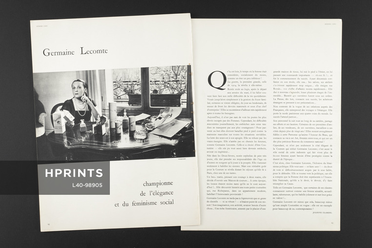 Germaine Lecomte, 1956 - Championne de l'élégance et du féminisme social, Texte par Juliette Clarens