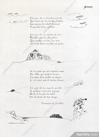 J'ai eu peur, 1920 - Poem Charles Martin, Text by Comtesse de