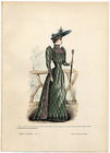 L'Art et la Mode 1890 N°17 Marie de Solar, hand colored fashion plate, Dress from Worth