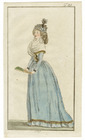 Journal des Luxus und der Moden 1793 n°35, Celebratory Light Blue Dress, Fan, Hand-colored engraving